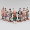 Group of Seven Chinese Painted Pottery Figures of Attendants 