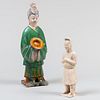 Two Chinese Pottery Figures of Attendants