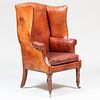 Regency Mahogany Leather Upholstered Wing Chair 