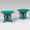 Pair of Chinese Turquoise Glazed Porcelain Compotes