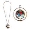 Zuni - Multi-Stone Inlay and Silver Double-Sided Pendant with Rainbow God and Sunface Kachina Design on Silver Chain c. 1950-60s, 26" length (J16028-0