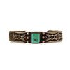 Navajo - Turquoise and Silver Ingot Bracelet with Square Stone c. 1920s, size 6.5 (J90256C-1023-016)
