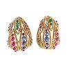 Sabbadini 18k Gold Sapphire Emerald Ruby Earrings