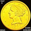 1847-O $5 Gold Half Eagle GEM BU
