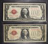(2) 1928 (SMALL) $1 RED SEAL LEGAL TENDER NOTES