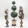 Two Victorian Tole Models of Bouquets and a Tole Topiary 