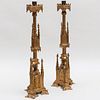 Pair of French Neo-Gothic Gilt-Bronze Candlesticks 