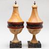 Pair of Sienna Marble and Faux Painted Urns Mounted as Lamps