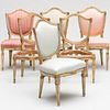Set of Three Italian Neoclassical Painted and Parcel-Gilt Shield-Back Dining Chairs