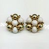 Cute White and Gold Bead Cluster Clip-On Earrings