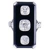Art Deco RING Platinum Diamond Black Onyx Antique Estate Jewelry