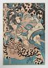 Utagawa Kuniyoshi , Woodblock Print, Samurai and Tiger