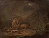 LION & CARCASS OIL PAINTING