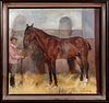  STABLE BOY AND HORSE PORTRAIT OIL PAINTING