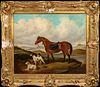  HIGHLAND HORSE & HUNTING HOUNDS LANDSCAPE OIL PAINTING
