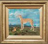 PORTRAIT OF A PRIZE GREYHOUND & HARE OIL PAINTING