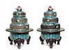 * A Pair of Large Chinese Jade Embellished Cloisonne Enamel Censers Height 30 inches.