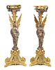 * A Pair of Gilt and Silvered Bronze Figural Prickets Height 30 inches.