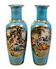 A Pair of Large Sevres Style Porcelain Vases Height 47 3/4 inches.