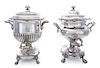 Two English Silver-Plate Tea Urns, 19th Century, comprising one example having a gadrooned rim and a demi-fluted body, the ot