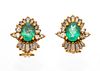 Emerald & Diamond Earrings, 18K Yellow Gold, H 0.750" 8.5g 1 Pair