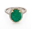 4.1ct Natural Emerald, Diamond & 14kt Gold Ring, 3g Size: 6.25