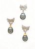 Black Tahitian Pearl & Diamond Pendant And Earrings, H 1" W 0.5" 11g 3 pcs