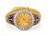 Perret Geneve (Swiss) Diamond, Enamel, 14 Kt Yellow Gold Lady's Revolving Watch, L 7" Dia. 1.5"