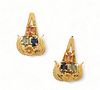 Multicolored Sapphire & 14k Yellow Gold Earrings, H 1" W 0.75" 8g 1 Pair