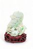 Chinese Carved Pale Green Jade Rabbit, Leaves And Gound H 3.5"