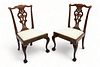 Chippendale Style Carved Mahogany Side Chairs, 20th C., H 37.5" W 23.25" Depth 21" 2 pcs