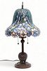 Leaded Glass Table Lamp, Bell Shape H 29" Dia. 16"