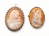Italian Carved Shell Cameo Pendant/Brooches,  19th C., H 1.5" W 1.1" 12g 2 pcs