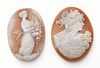 Italian Unframed Carved Shell Cameos Ca. 1900, H 1.8" W 1.5" 15g 2 pcs