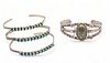 Native American Style Unmarked Silver & Turquoise Cuff Bracelets, H 1.75" W 2.5" 1.54t oz