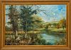 Van Kamp 20th Century Oil on Canvas, "Wooded Landscape", H 48" W 73"