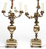 Pair of Bronze & White Marble 3-Light Lamps