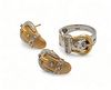 14k White & Yellow Gold, And Diamond Buckle Ring & Earrings, 9.9g 3 pcs Size: 5.75