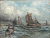 Robert Hopkin (American, 1832-1909) Gouache And Watercolor on Linen Board, "Port Eads, Louisiana", H 23.75" W 31.75"