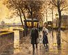 Armand Henri Leroux (French, B. 1948) Oil on Panel "Homeward Bound (Paris in Autumn)", H 14.75" W 18.25"