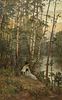 M. Soyer Oil on Canvas, "Young Woman Near Forest River", H 54" W 34"
