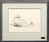 Jim Clary (American, 1939-2018) Ink Sketch on Paper, Ca. 1970s, Great Lakes Freighter John Dykstra, H 9.5" W 12.5"