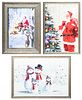 Three Christmas Themed Canvas Prints, "Santa And Snowmen", 3 pcs