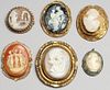6 Cameo Brooches, including Shell