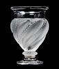 * A Lalique Molded and Frosted Glass Vase Height 5 3/4 inches.