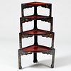 Set of Four Small Japanese Black and Red Lacquer Stacking Corner Tables