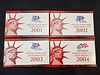 Group of 4 U.S. Mint Silver Proof Sets, 2001 - 2004