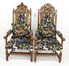 Pair of French Louis XIII carved oak fauteuils