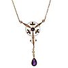 Victorian 18kt gold Pendant with micro pearls and Amethyst