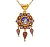 Roman Revival 1850 Papal States Pendant In 19K Gold Swan In Micro Mosaic